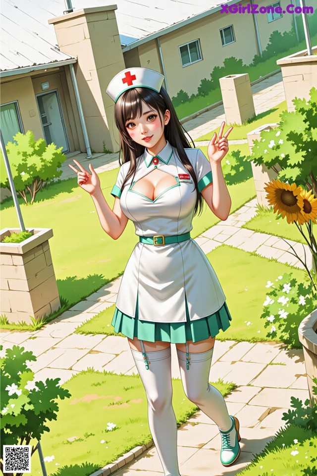 A woman in a nurse outfit is posing for a picture.